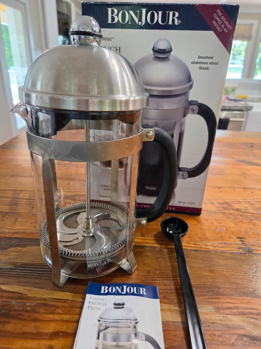 BonJour 12 Cup Maximus French Press Coffee Maker Stainless Steel Glass 52 oz.